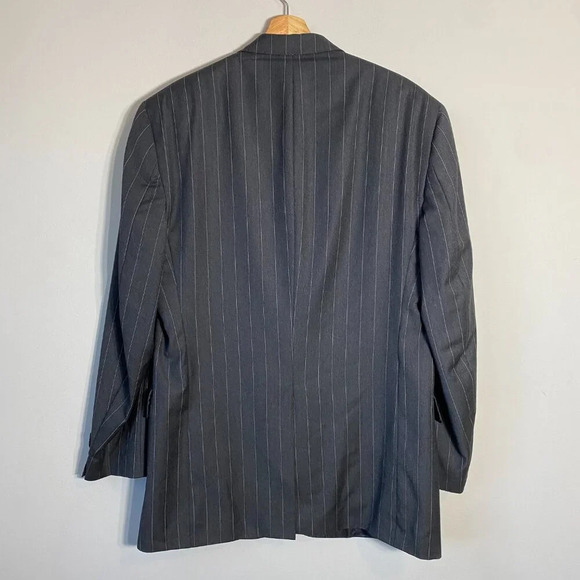 Hart Schaffner Marx Pinstripe Wool Sport Coat Dinner Jacket Blazer Men 44L Black - Picture 9 of 13